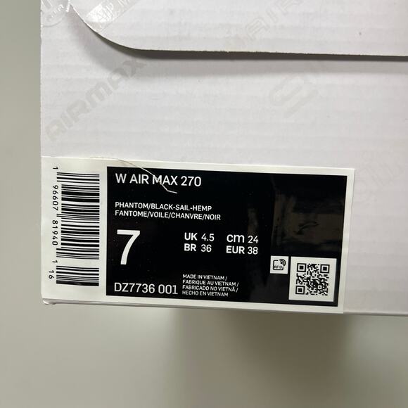 NIKE W Air Max 270 Foam Insole Mesh Sneakers Women's Sz 7 White Gold DZ77736 001 - Picture 12 of 12